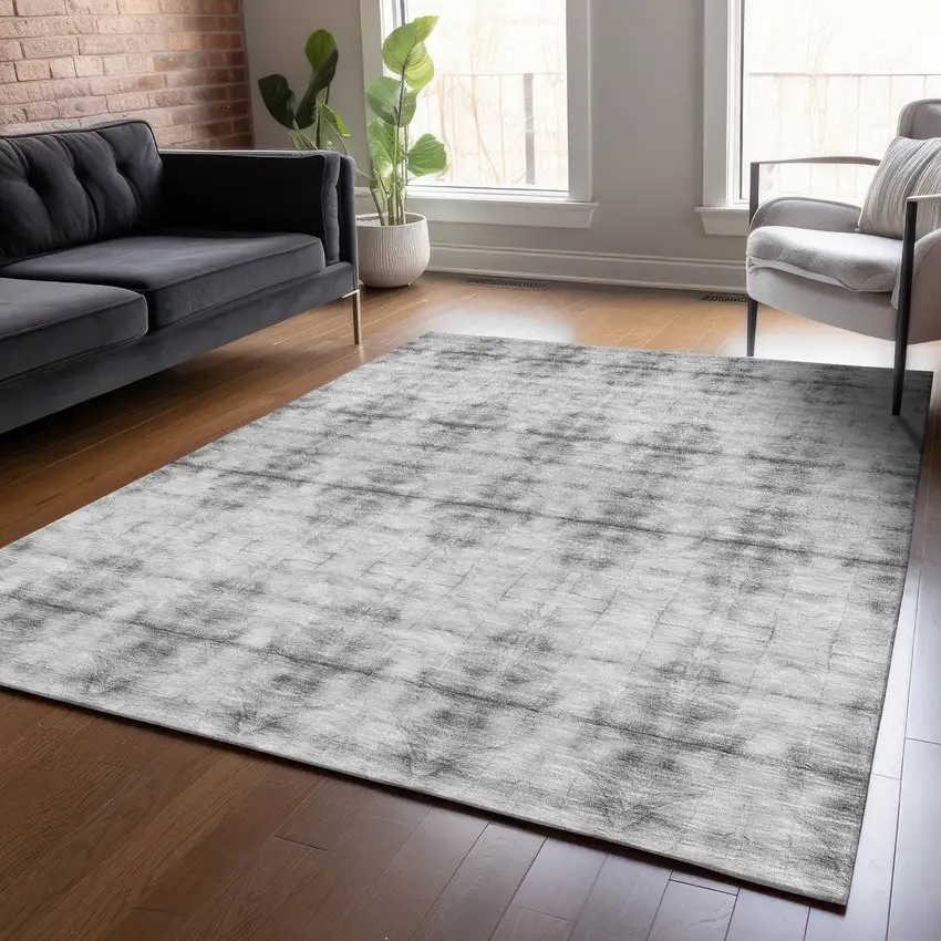 Silver And Gray Geometric Washable Indoor Outdoor Area Rug Photo 9