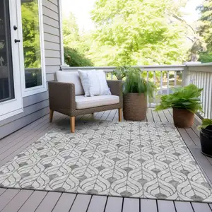 Photo of Silver And Gray Geometric Washable Indoor Outdoor Area Rug