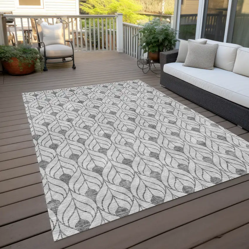 Silver And Gray Geometric Washable Indoor Outdoor Area Rug Photo 9