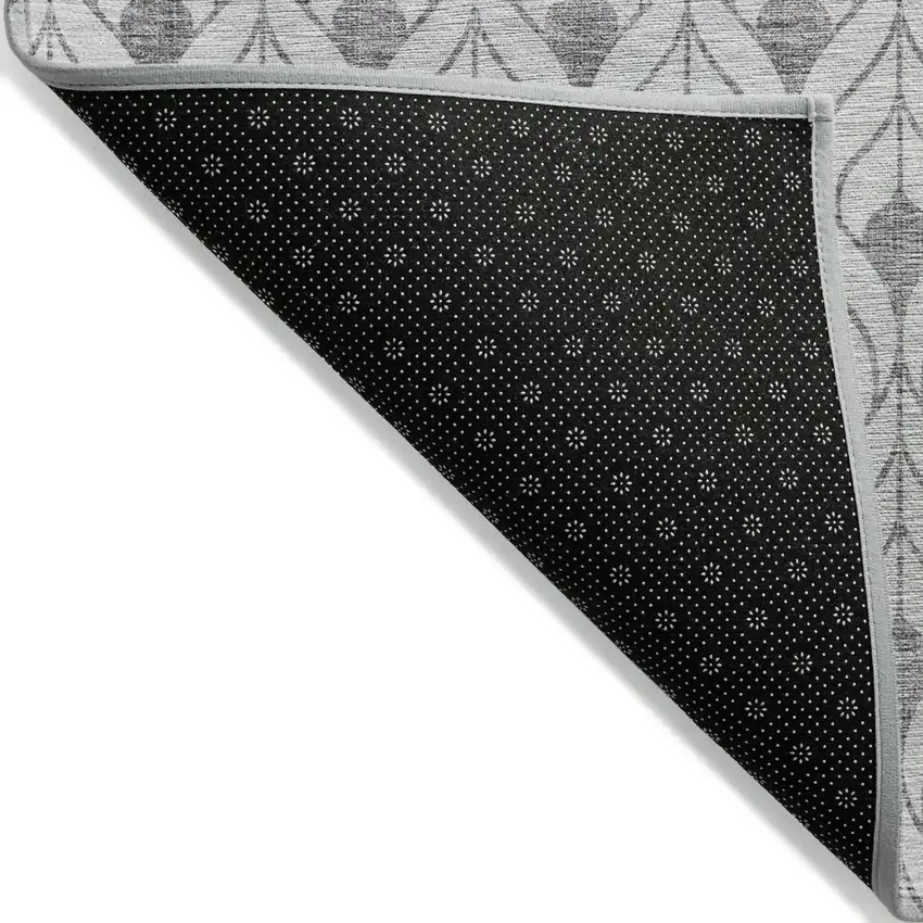 Silver And Gray Geometric Washable Indoor Outdoor Area Rug Photo 4