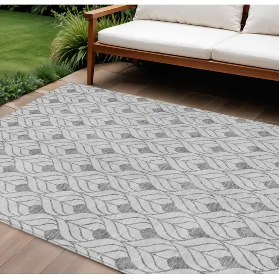 Silver And Gray Geometric Washable Indoor Outdoor Area Rug Photo 1