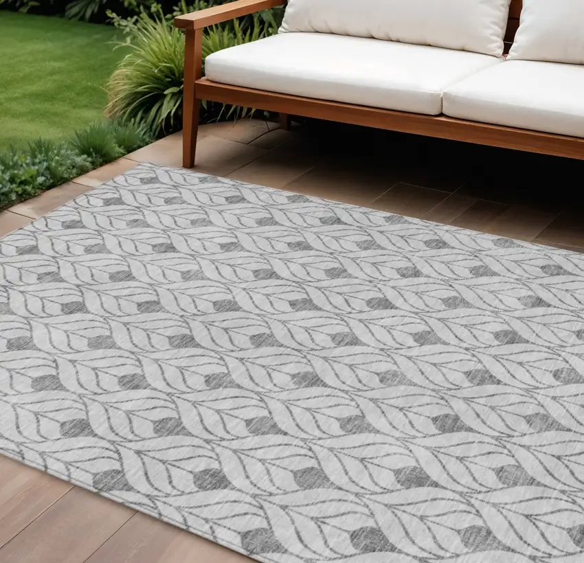 Silver And Gray Geometric Washable Indoor Outdoor Area Rug Photo 1