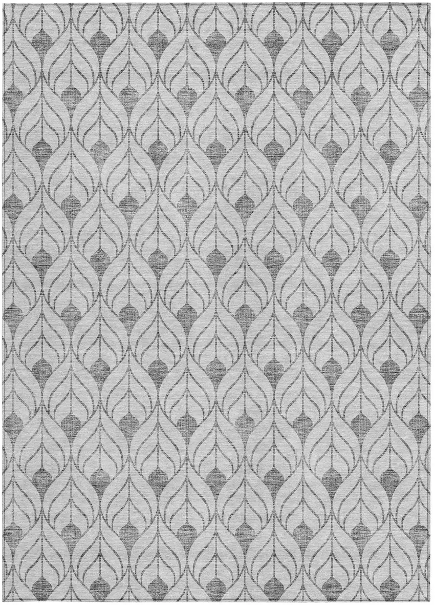 Silver And Gray Geometric Washable Indoor Outdoor Area Rug Photo 6