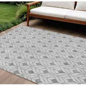 Photo of Silver And Gray Geometric Washable Indoor Outdoor Area Rug