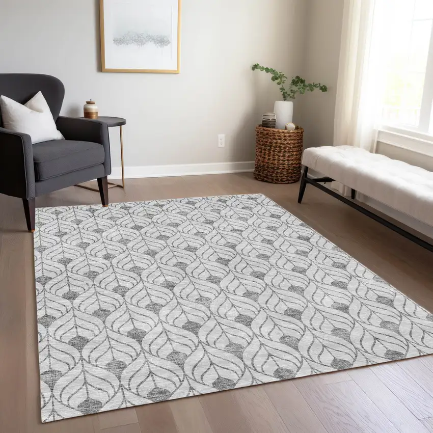 Silver And Gray Geometric Washable Indoor Outdoor Area Rug Photo 9
