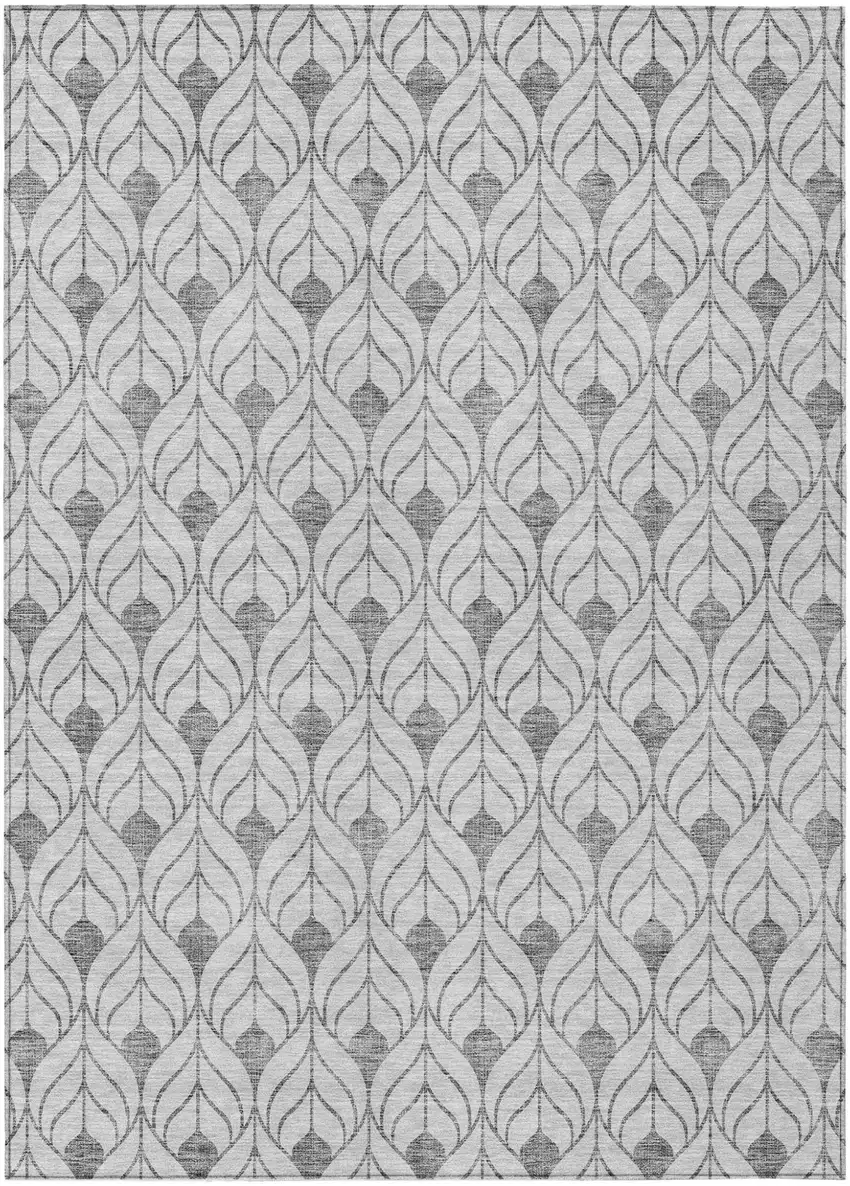 Silver And Gray Geometric Washable Indoor Outdoor Area Rug Photo 2