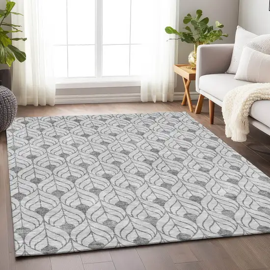 Silver And Gray Geometric Washable Indoor Outdoor Area Rug Photo 8