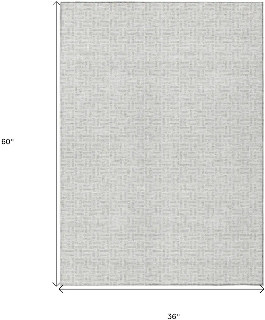 Silver And Gray Geometric Washable Indoor Outdoor Area Rug Photo 3