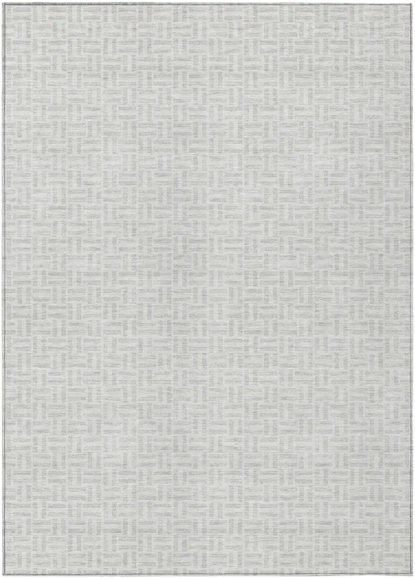Silver And Gray Geometric Washable Indoor Outdoor Area Rug Photo 2