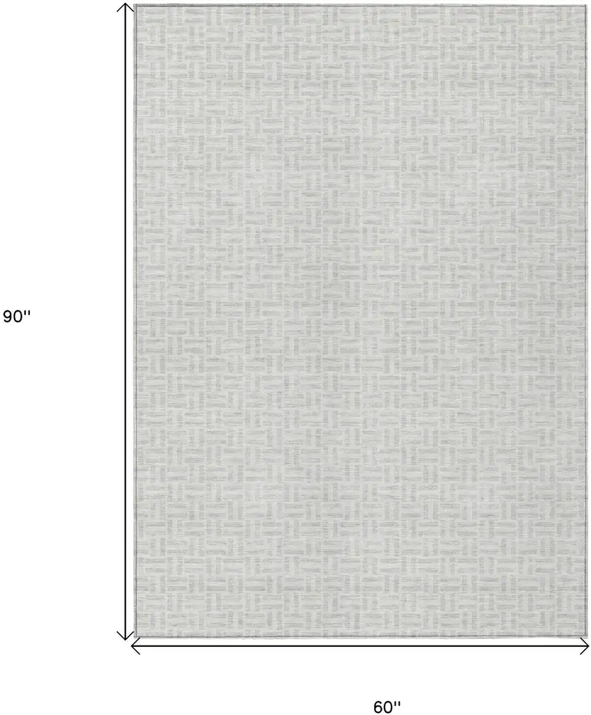Silver And Gray Geometric Washable Indoor Outdoor Area Rug Photo 3