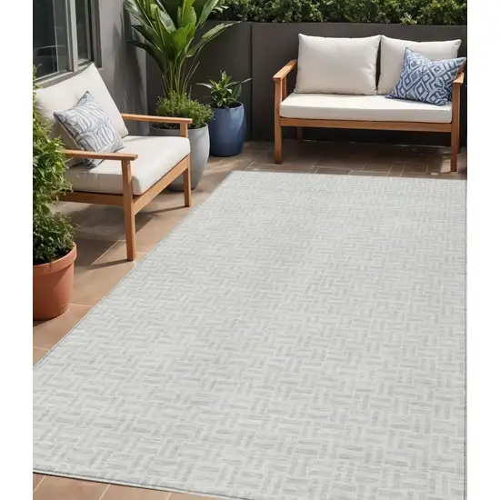 Silver And Gray Geometric Washable Indoor Outdoor Area Rug Photo 1