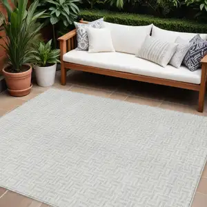 Photo of Silver And Gray Geometric Washable Indoor Outdoor Area Rug