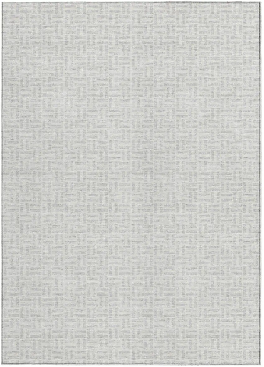 Silver And Gray Geometric Washable Indoor Outdoor Area Rug Photo 7