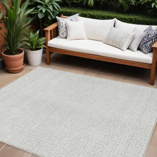Silver And Gray Geometric Washable Indoor Outdoor Area Rug Photo 1