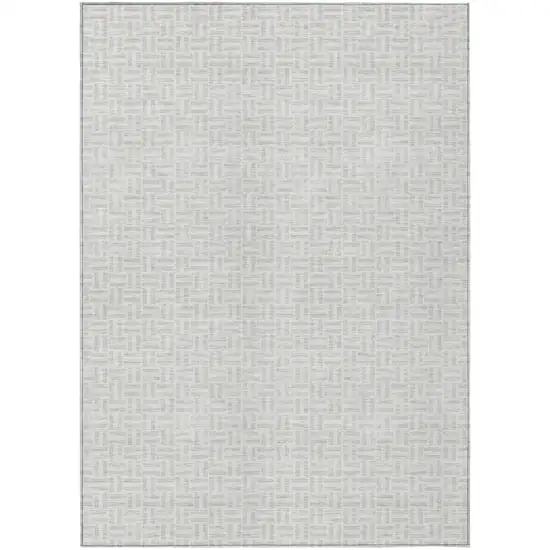 Silver And Gray Geometric Washable Indoor Outdoor Area Rug Photo 2