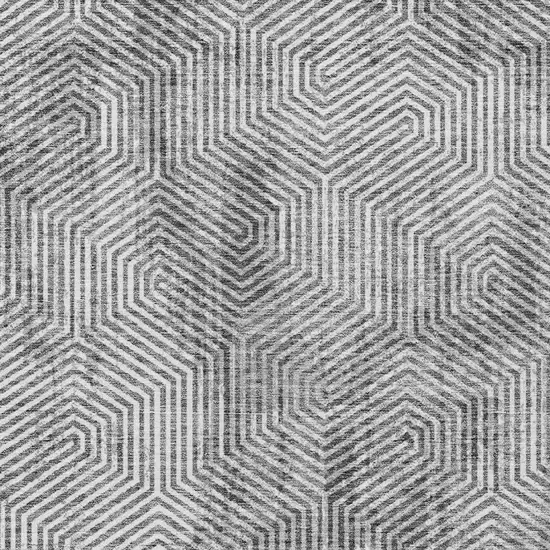 Silver And Gray Geometric Washable Indoor Outdoor Area Rug Photo 6