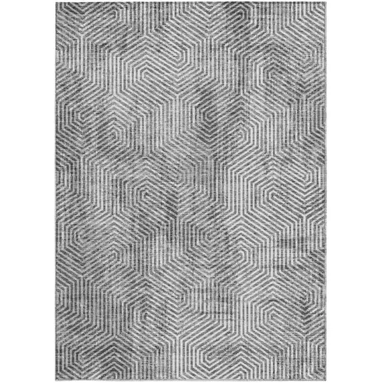 Silver And Gray Geometric Washable Indoor Outdoor Area Rug Photo 7