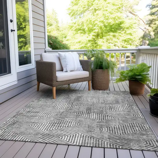 Silver And Gray Geometric Washable Indoor Outdoor Area Rug Photo 8