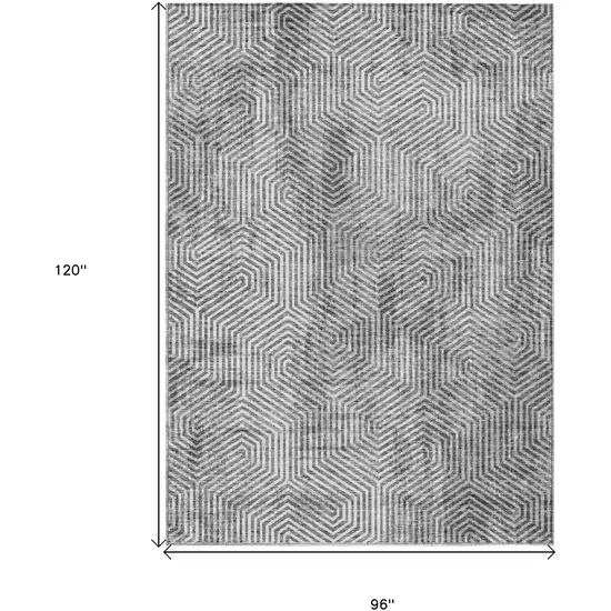 Silver And Gray Geometric Washable Indoor Outdoor Area Rug Photo 3