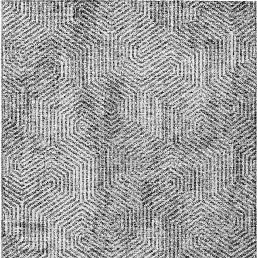 Silver And Gray Geometric Washable Indoor Outdoor Area Rug Photo 7