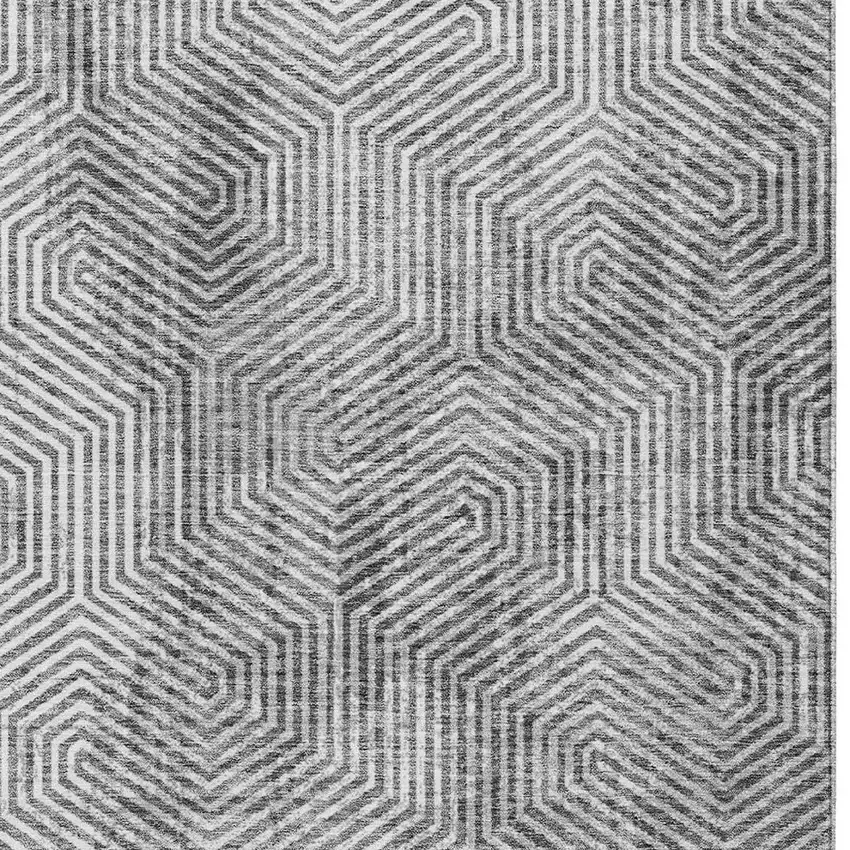 Silver And Gray Geometric Washable Indoor Outdoor Area Rug Photo 6