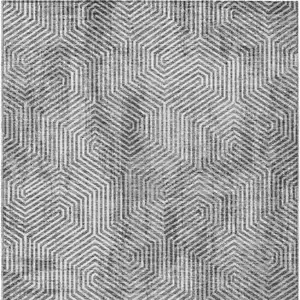 Photo of Silver And Gray Geometric Washable Indoor Outdoor Area Rug