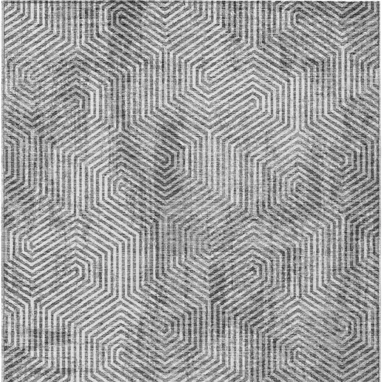 Silver And Gray Geometric Washable Indoor Outdoor Area Rug Photo 7
