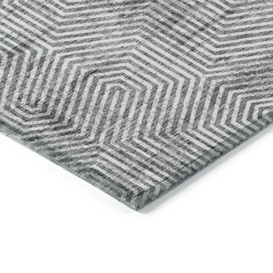 Silver And Gray Geometric Washable Indoor Outdoor Area Rug Photo 5