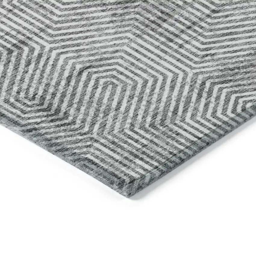 Silver And Gray Geometric Washable Indoor Outdoor Area Rug Photo 5