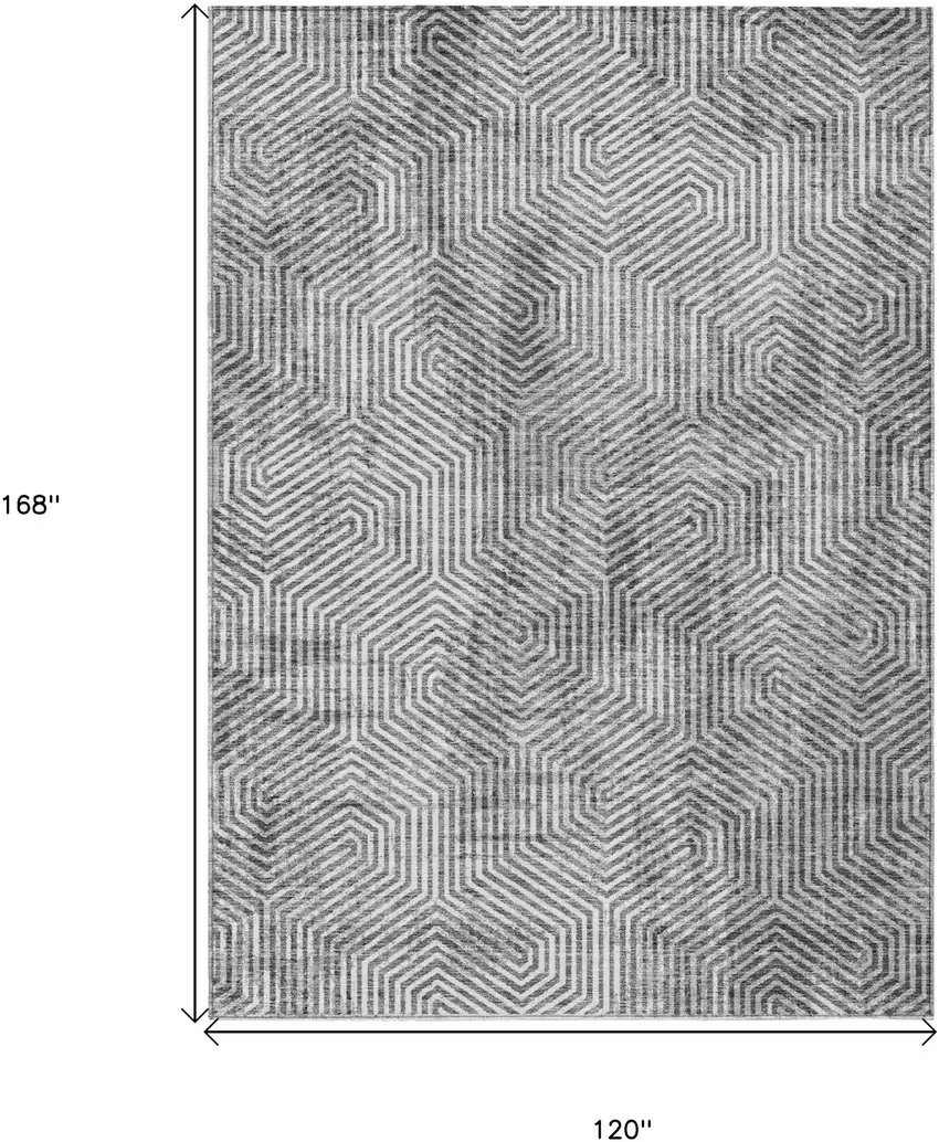 Silver And Gray Geometric Washable Indoor Outdoor Area Rug Photo 3