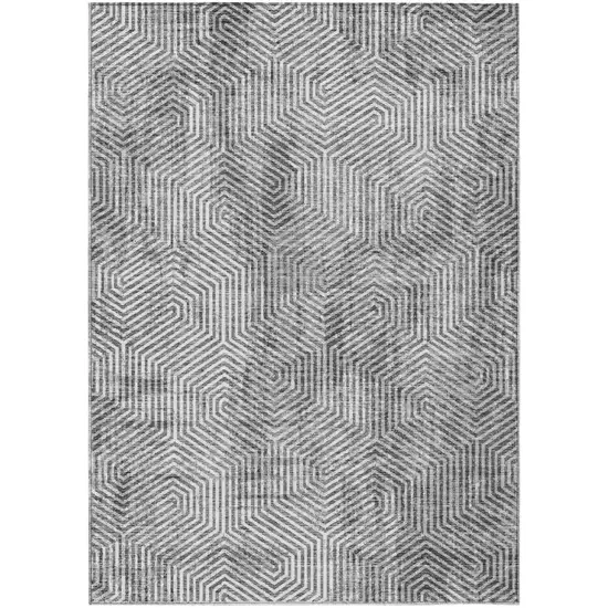Silver And Gray Geometric Washable Indoor Outdoor Area Rug Photo 2