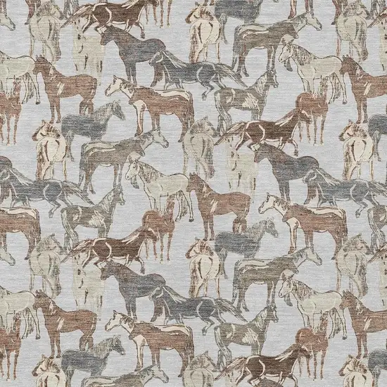 Silver And Gray Horse Washable Indoor Outdoor Area Rug Photo 3