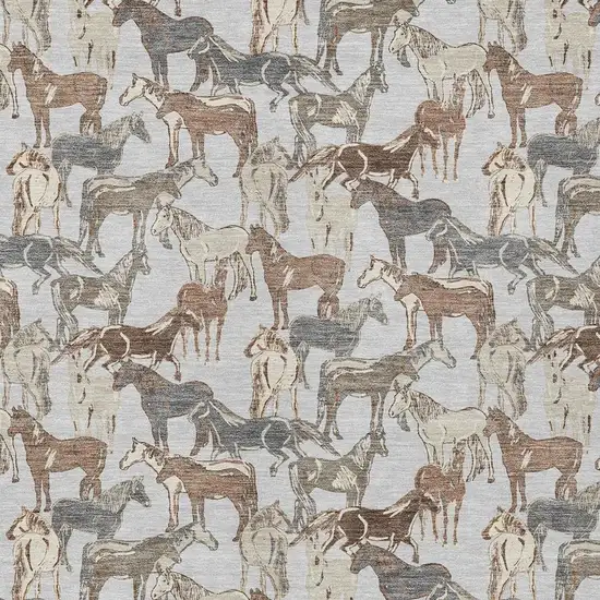 Silver And Gray Horse Washable Indoor Outdoor Area Rug Photo 3