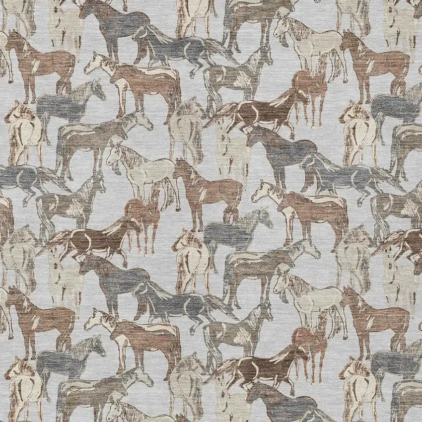 Silver And Gray Horse Washable Indoor Outdoor Area Rug Photo 3