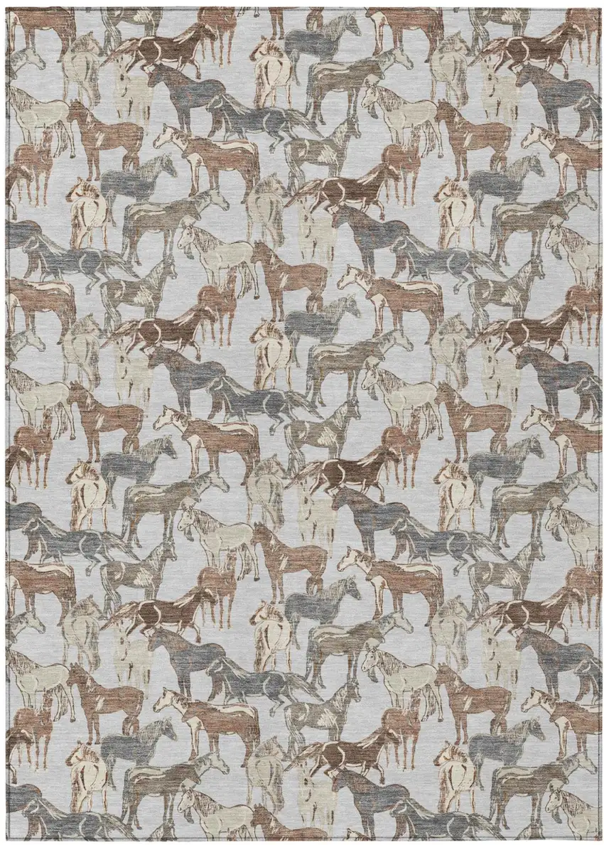 Silver And Gray Horse Washable Indoor Outdoor Area Rug Photo 2