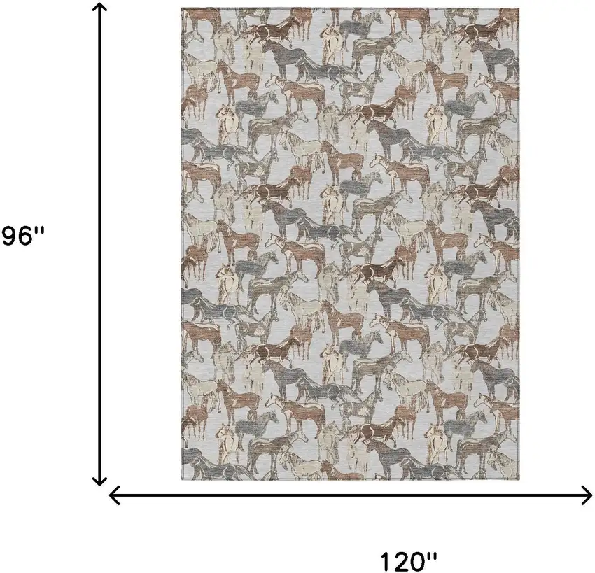 Silver And Gray Horse Washable Indoor Outdoor Area Rug Photo 7
