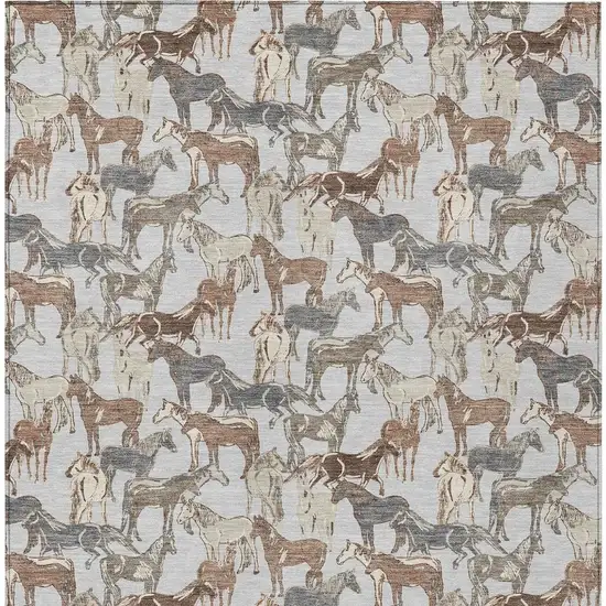 Silver And Gray Horse Washable Indoor Outdoor Area Rug Photo 4