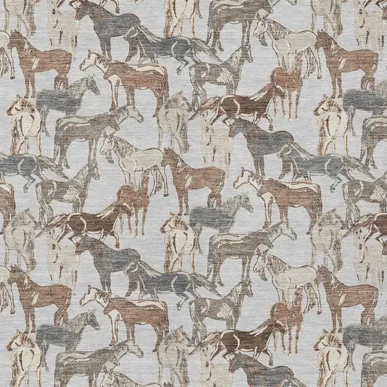 Silver And Gray Horse Washable Indoor Outdoor Area Rug Photo 3