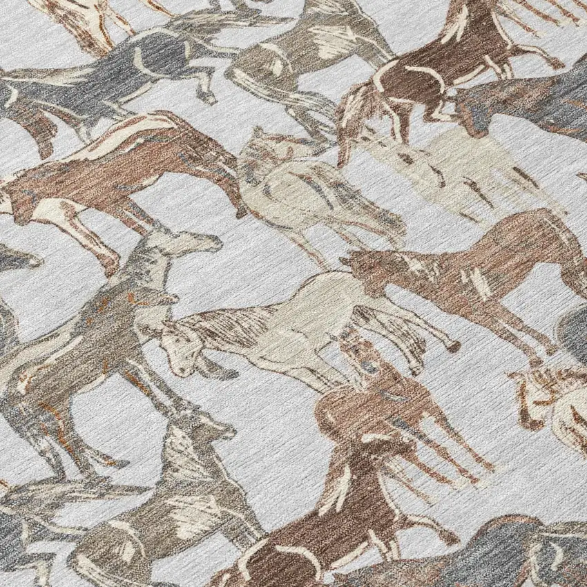 Silver And Gray Horse Washable Indoor Outdoor Area Rug Photo 6
