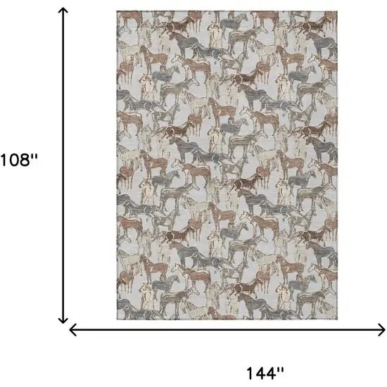 Silver And Gray Horse Washable Indoor Outdoor Area Rug Photo 7