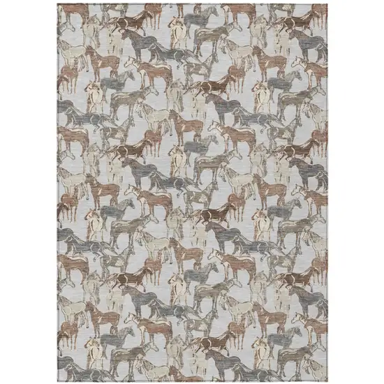 Silver And Gray Horse Washable Indoor Outdoor Area Rug Photo 2