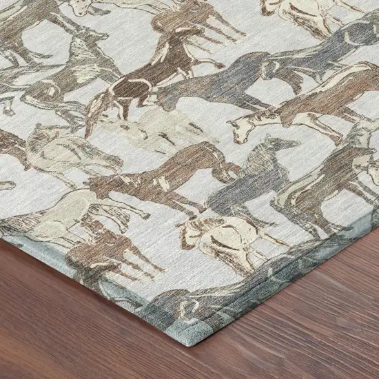Silver And Gray Horse Washable Indoor Outdoor Area Rug Photo 5