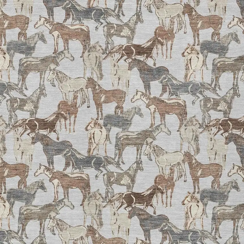 Silver And Gray Horse Washable Indoor Outdoor Area Rug Photo 3