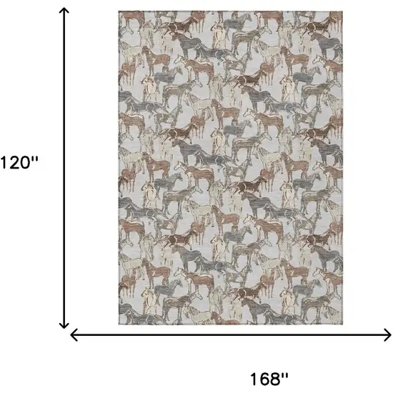 Silver And Gray Horse Washable Indoor Outdoor Area Rug Photo 7