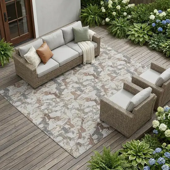 Silver And Gray Horse Washable Indoor Outdoor Area Rug Photo 1