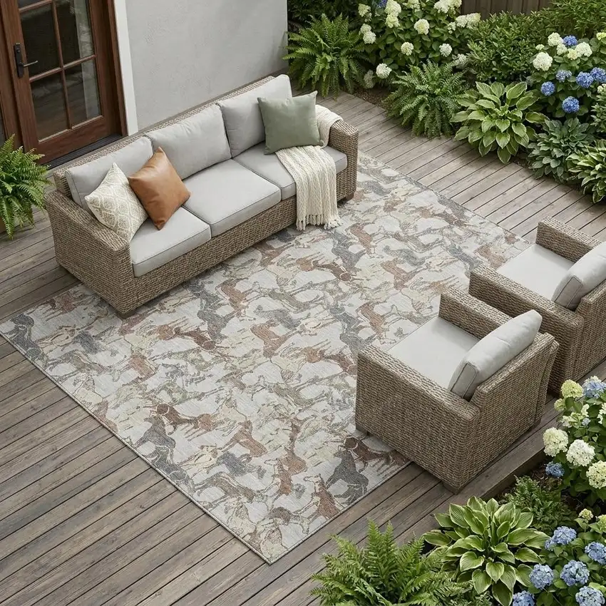 Silver And Gray Horse Washable Indoor Outdoor Area Rug Photo 1