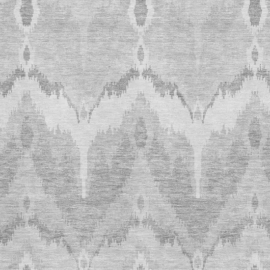 Silver And Gray Ikat Washable Area Rug With UV Protection Photo 3