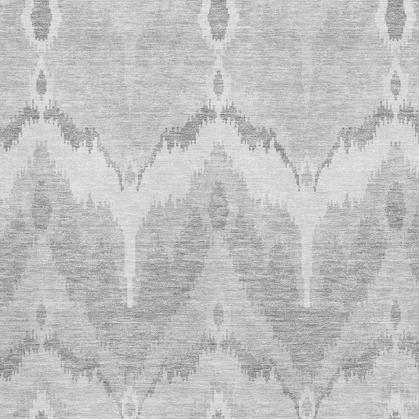 Silver And Gray Ikat Washable Area Rug With UV Protection Photo 3