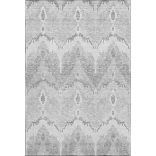Silver And Gray Ikat Washable Area Rug With UV Protection Photo 1