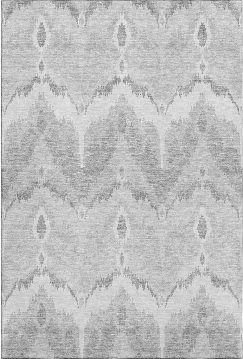 Silver And Gray Ikat Washable Area Rug With UV Protection Photo 1